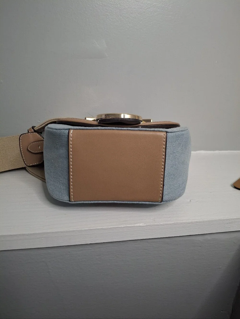 True Religion Denim Saddle Crossbody Bag Oversized Horseshoe Logo - Picture 4 of 5